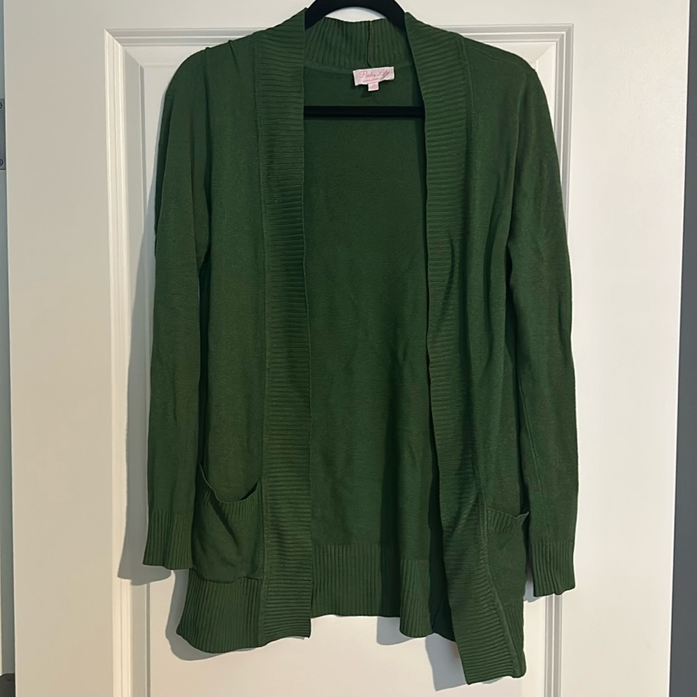 Pink Lily, green, small cardigan, in good condition!